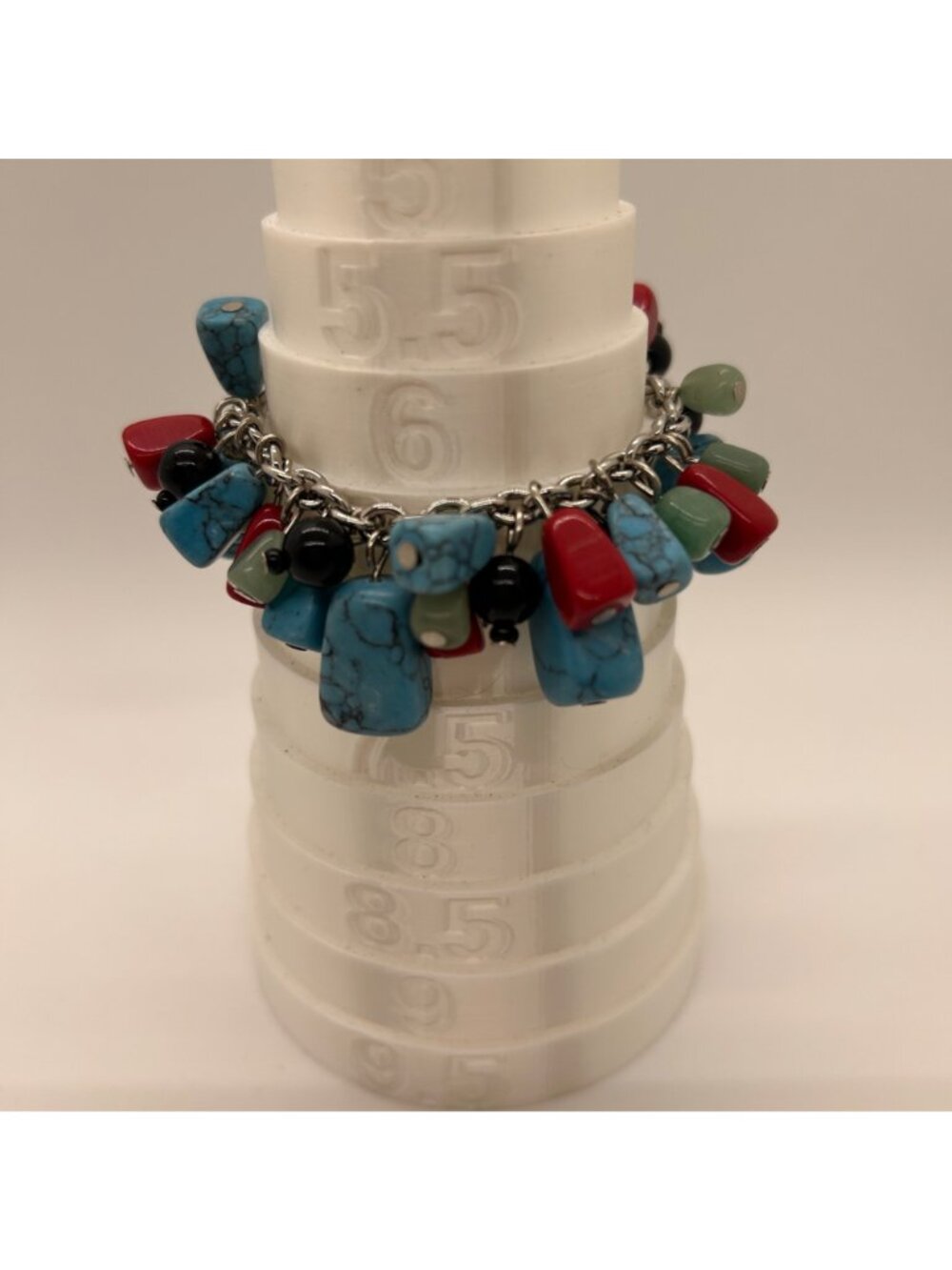 Disney Mickey Mouse Bracelet Silver Tone Turquoise Coral Black  Colored Stones - Picture 8 of 10
